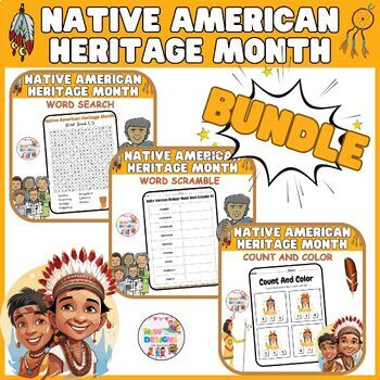 Preview of Native American BUNDLE Activities / Count and Color / Word Scramble/ word search