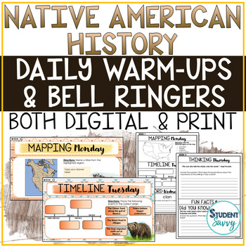 Preview of Native American History Bell Ringers Warm Ups Morning Work Map Timeline