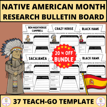 Preview of Native American Biography Research Project, Colorful&Coloring Bundle In Spanish