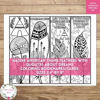 Preview of Native American Coloring Bookmarks Indigenous People Culture Cards Craft Quotes