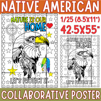 Preview of Native American Coloring collaborative poster Nature's our home let's protect it