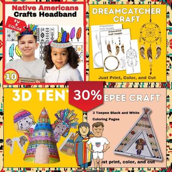 Preview of Native American Crafts BUNDLE: Tipi 3/D, Teepee , DreamCatcher, and Hat Headband