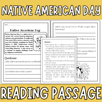 Preview of Native American Day Reading Comprehension Passage and Questions -Native American