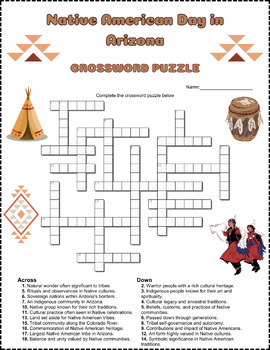 Preview of Native American Day in Arizona Crossword Puzzle Activity Worksheet Game⭐No Prep⭐
