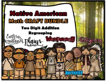 Preview of Native American Double Digit Regrouping Math CRAFT BUNDLE