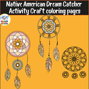 Preview of Native American Dream Catcher Craft coloring pages, Indigenous People's Day
