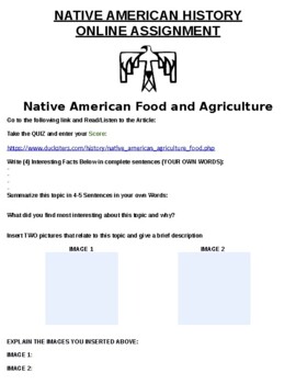 Preview of Native American Food and Faming Assignment W/ Online Article (Microsoft Word)