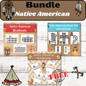 Preview of Native American Headbands Craft, Native American TOTEM Pole Coloring/Craft