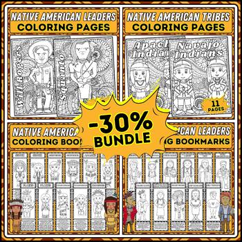 Preview of Native American Heritage Bundle: Coloring Bookmarks & Pages, Tribes and Leaders