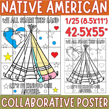 Preview of Native American Heritage Coloring collaborative poster Let's BE KIND Activities