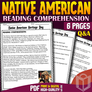 Preview of Native American Heritage Day: 2nd Grade Reading Comprehension Passage - Q&A