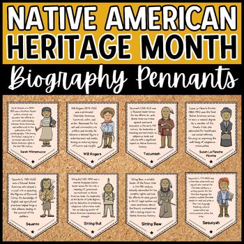 Preview of Native American Heritage Month Biography Pennants Bulletin Board