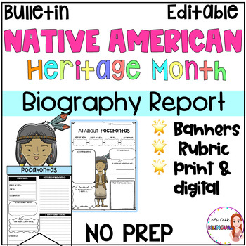 Preview of Native American Heritage Month Biography Research - Google Classroom - editable