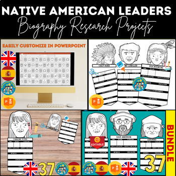 Preview of Native American Heritage Month Biography Research Templates BUNDLE EDITABLE