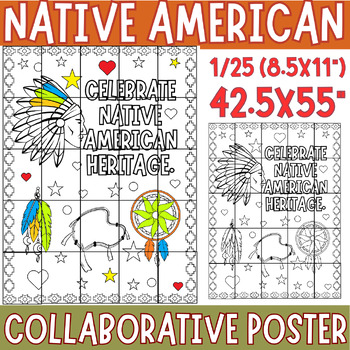 Preview of Native American Heritage Month Bulletin board |Coloring Collaborative Poster Art