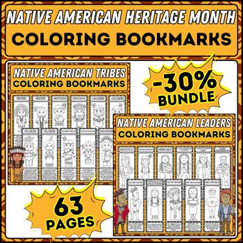 Preview of Native American Heritage Month Coloring Bookmarks Bundle Heroic Leaders & Tribes
