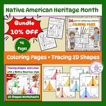 Preview of Native American Heritage Month Coloring Sheets and tracing Lines & 2D Shapes