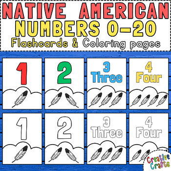 Preview of Native American Heritage Month Count Numbers to 20 Flash Cards & Coloring Pages