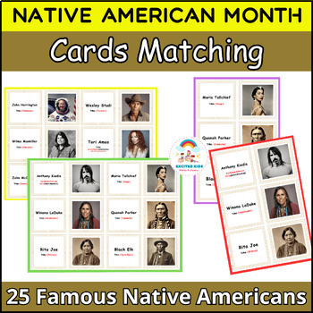 Preview of Native American Heritage Month Matching Cards | 25 Famous Native Americans