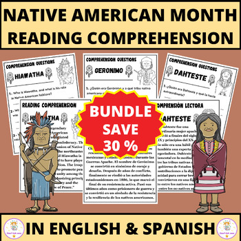 Preview of Native American Heritage Month Reading Comprehension Passages In English&Spanish