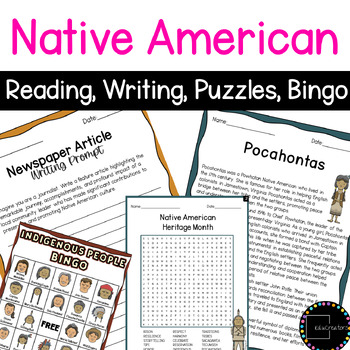 Preview of Native American Heritage Month Reading Writing Bingo Word Search Activities