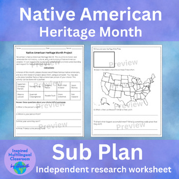 Preview of Native American Heritage Month Sub Plan for ESL and Newcomers