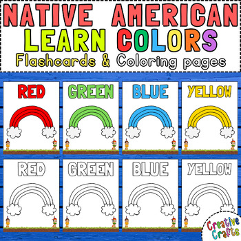 Preview of Native American Heritage Month Themed Basic Colors Flashcards and Coloring Pages