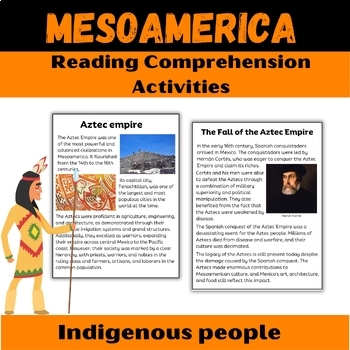 Preview of Native American Heritage Month Tribes|Aztec Empire Reading passage Activities