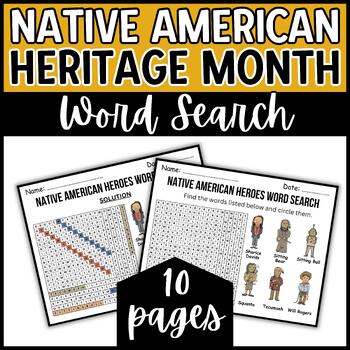 Preview of Native American Heritage Month Word Search - Famous Leaders Game Puzzle
