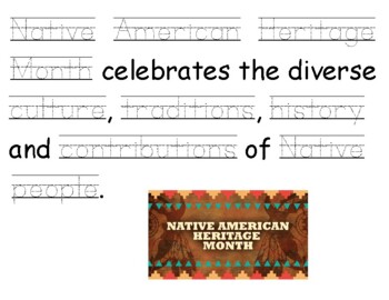 Preview of Native American Heritage Month tracing words. 1 page, 10 words.