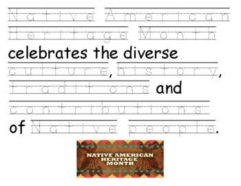 Preview of Native American Heritage Month tracing words for dysgraphia learners. 1 page