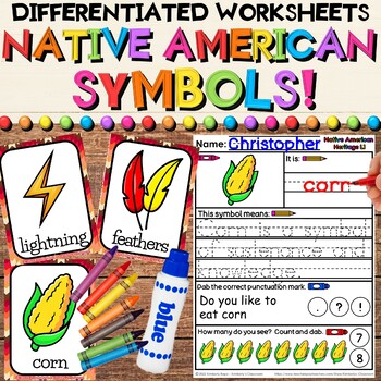 Preview of Native American Heritage Symbols Worksheets, Flashcards & Coloring Activities