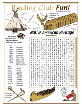 Preview of Native American Heritage Word Search Puzzle  - First People - Indigenous Peoples