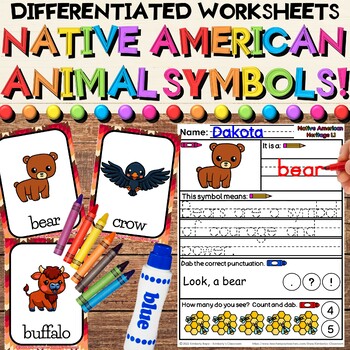 Preview of Native American Heritage Worksheet Activities Animal Symbols, Math, & Literacy