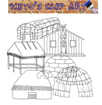 Preview of Native American Homes Blackline Clipart set