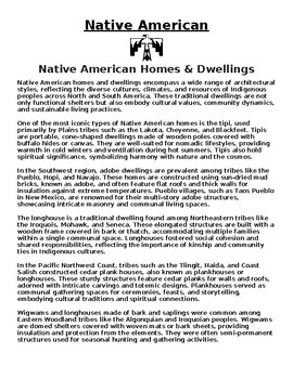 Preview of Native American Homes & Dwellings Article & Questions Assignment (WORD)