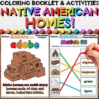 Preview of Native American Homes Worksheet Activities, Emergent Reader & Coloring Booklet