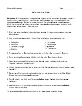 Preview of Native-American Indian Project with Detailed Rubric