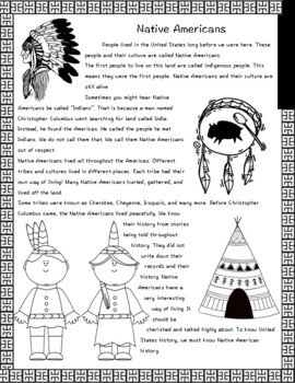 Preview of Native American Informative Coloring Sheet