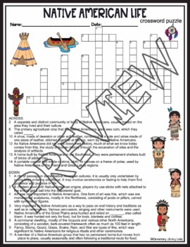 Native American Activities Life Crossword Puzzle and Word Search Find