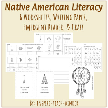 Preview of Native American Literacy Worksheets, Writing Paper, Emergent Reader, & Craft