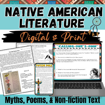 Preview of Native American Literature Unit: Poems, Myths, Non-fiction in Digital & Print