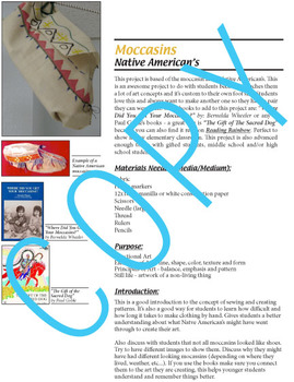 Preview of Native American Moccasins Art Lesson (common core) Social Studies