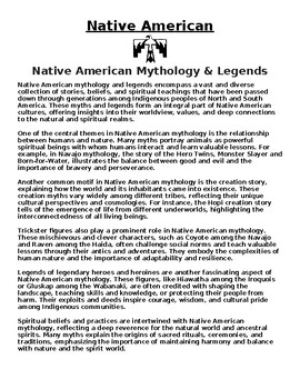 Preview of Native American Mythology & Legends Article & Questions Assignment (WORD)