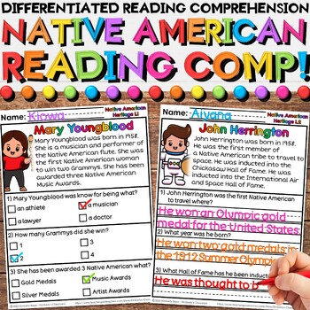 Preview of Native American Leaders Reading Comprehension Worksheets for Social Studies