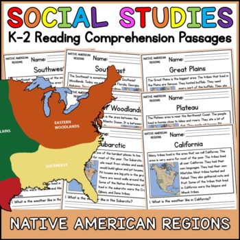 Preview of Native American Regions Social Studies Reading Comprehension Passages K-2