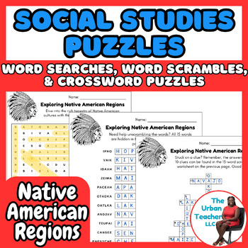 Preview of Native American Regions Word Search, Scramble, and Crossword Puzzle Pack