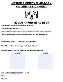 Preview of Native American Religion Online Assignment W/ Online Article (Word)