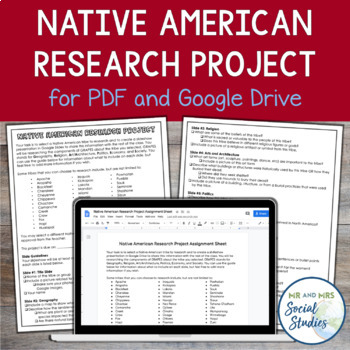 Preview of Native American Research Project for PDF and Google Drive