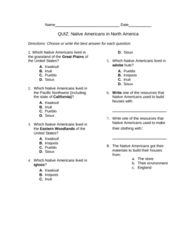 Preview of Native American Resource- 2 Quizzes